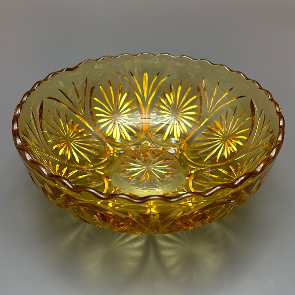 Vintage 1970s Amber Glass Bowl Anchor Hocking Candy Dish Honey Gold MCM Decor